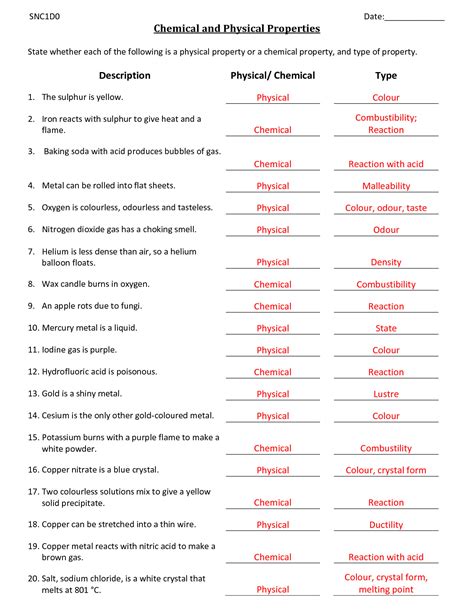 chemistry 1 worksheet classification of matter and changes answer key
